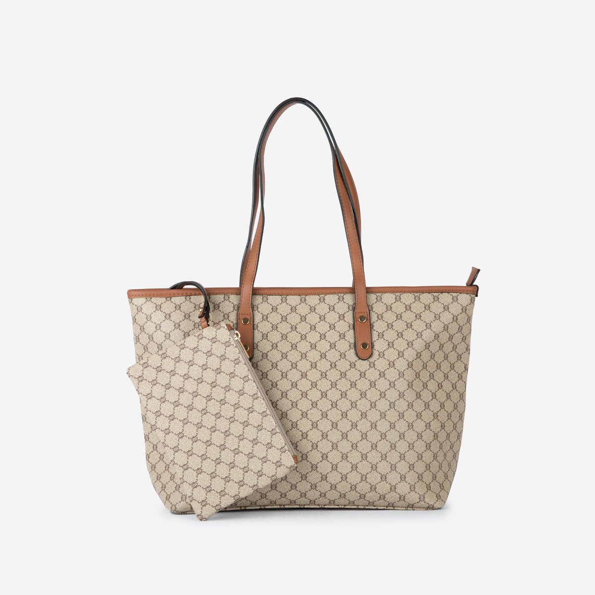 Sac cabas taupe avec sa pochette assortie