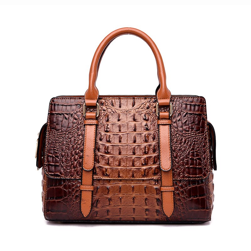 Petit sac à main cuir façon crocodile marron