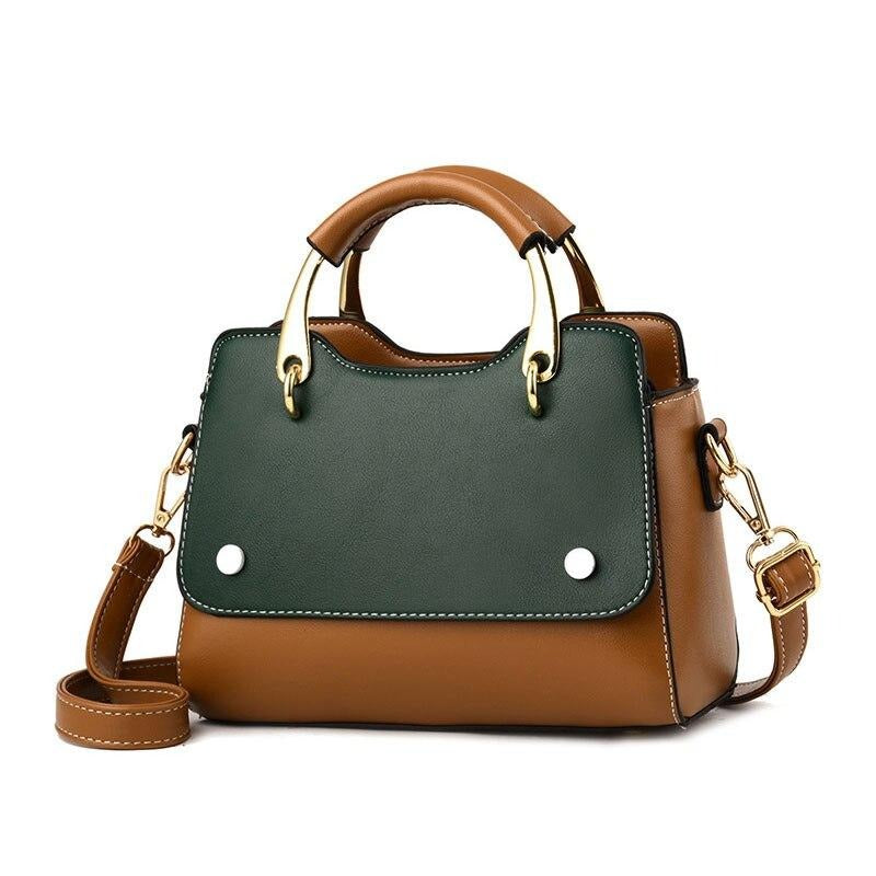 Petit sac à main tendance cuir vert et marron